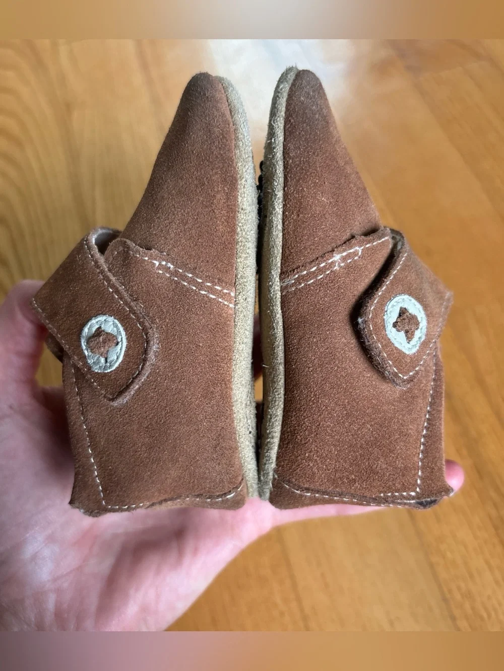Livie & Luca Benny bootie Shoes Brown camel suede Leather Button 6-12 Months